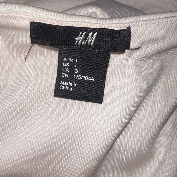 H&M Ruched Cream Peach Sleeveless Stretch Dress Size Large EUC - Picture 6 of 8